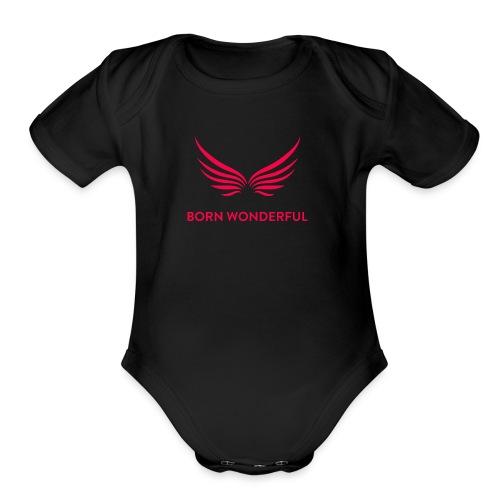 Red Born Wonderful Logo - Organic Short Sleeve Baby Bodysuit
