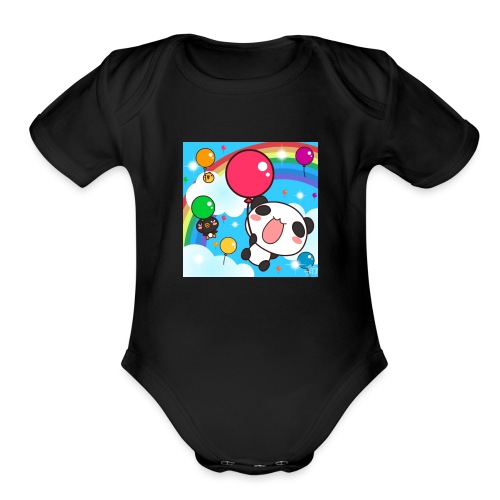 Rainbow with a panda - Organic Short Sleeve Baby Bodysuit