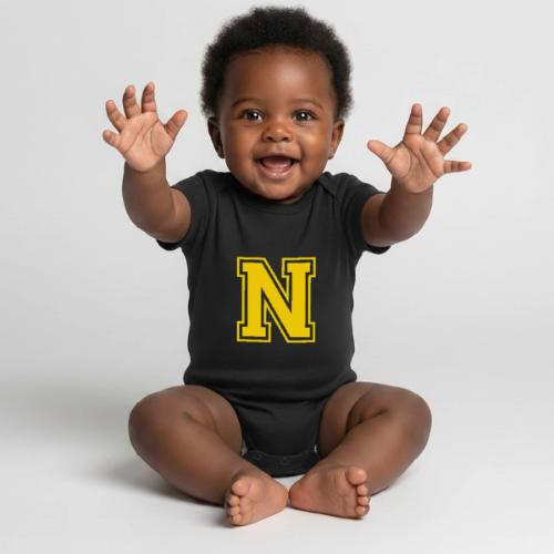 Letter N – Capital Athletic Alphabet Monogram - Organic Short Sleeve Baby Bodysuit
