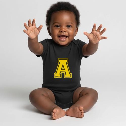Letter A – Capital Athletic Alphabet Monogram - Organic Short Sleeve Baby Bodysuit
