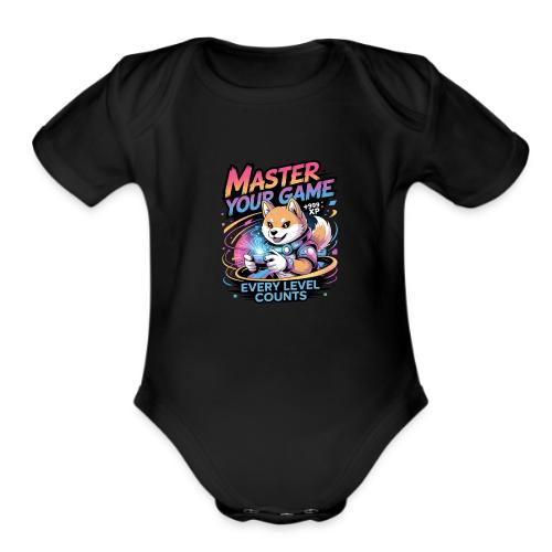 Cute Gamer Shiba Inu Level Up - Organic Short Sleeve Baby Bodysuit