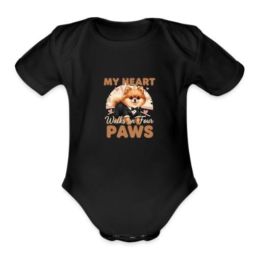 My Heart Walks on Four Paws – Pomeranian tee - Organic Short Sleeve Baby Bodysuit