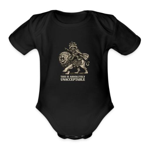 Funny Raccoon King Riding Lion Vintage Meme Art - Organic Short Sleeve Baby Bodysuit