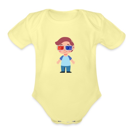 Boy with eye 3D glasses - Organic Short Sleeve Baby Bodysuit