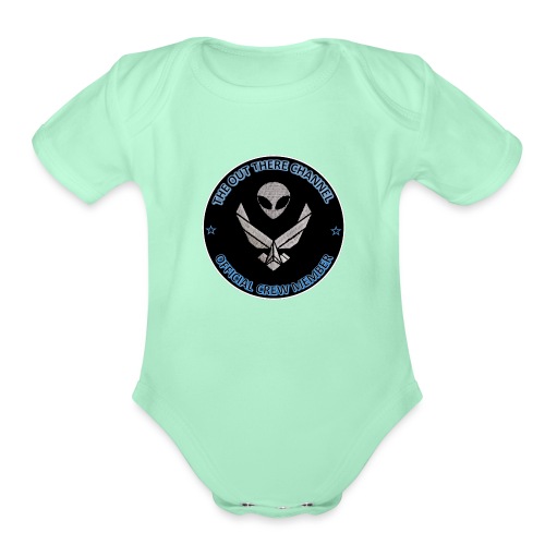 BlackOpsTransBigger1 Front with Mr Grey Back Logo - Organic Short Sleeve Baby Bodysuit