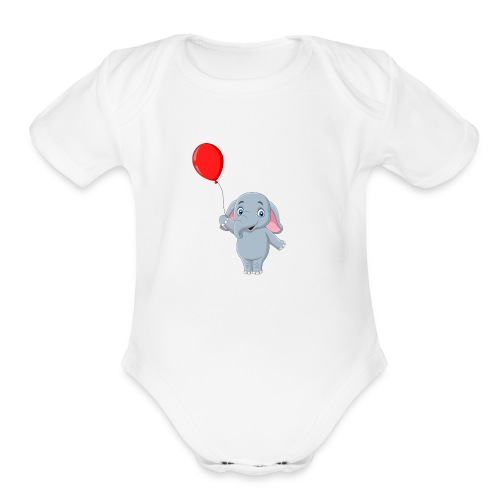 Baby Elephant Holding A Balloon - Organic Short Sleeve Baby Bodysuit