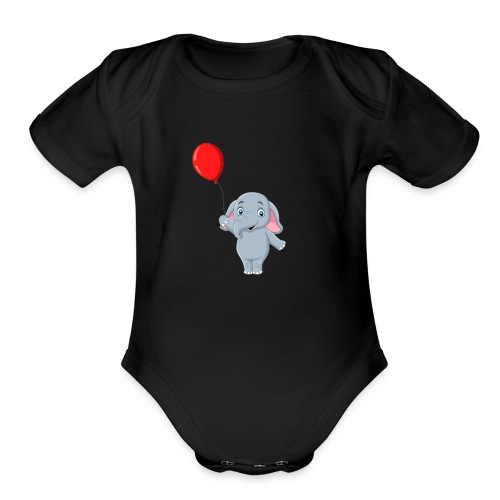 Baby Elephant Holding A Balloon - Organic Short Sleeve Baby Bodysuit