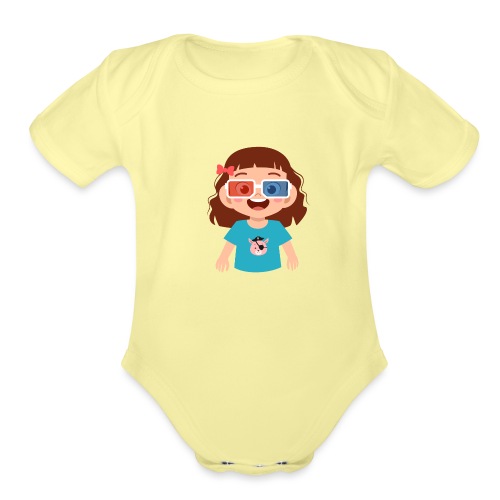 Girl red blue 3D glasses doing Vision Therapy - Organic Short Sleeve Baby Bodysuit