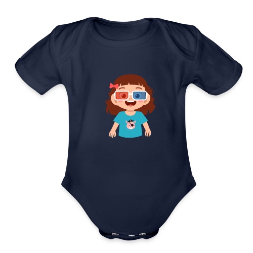 Girl red blue 3D glasses doing Vision Therapy - Organic Short Sleeve Baby Bodysuit