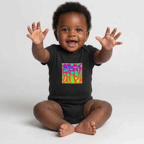 Vibrant Neon Fruits Pattern - Organic Short Sleeve Baby Bodysuit
