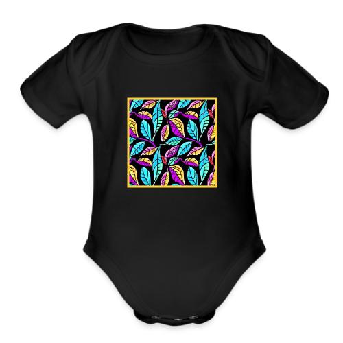 Chroma Leaf Luminance Neon Pattern - Organic Short Sleeve Baby Bodysuit