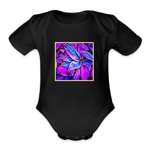 Vibrant Neon Foliage Pattern - Organic Short Sleeve Baby Bodysuit