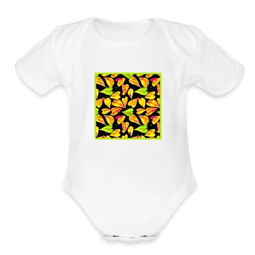 Neon Leaf Art Elegance - Organic Short Sleeve Baby Bodysuit