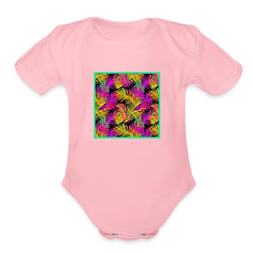 Chic Neon Leaf Lively Design - Organic Short Sleeve Baby Bodysuit