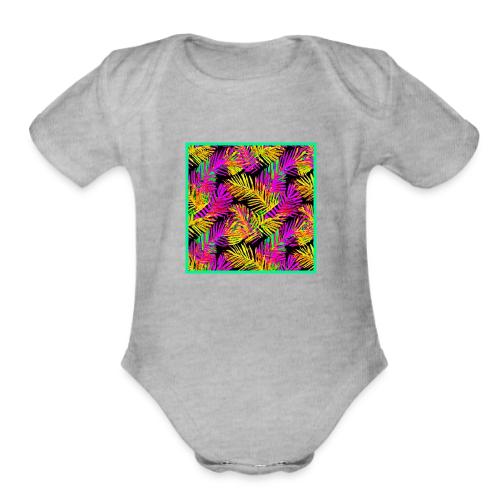 Chic Neon Leaf Lively Design - Organic Short Sleeve Baby Bodysuit