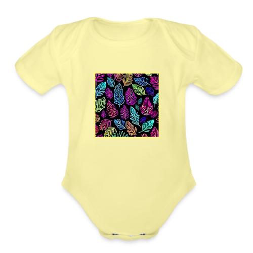 Luminous Foliage Tapestry: Neon Leaves Symphony - Organic Short Sleeve Baby Bodysuit