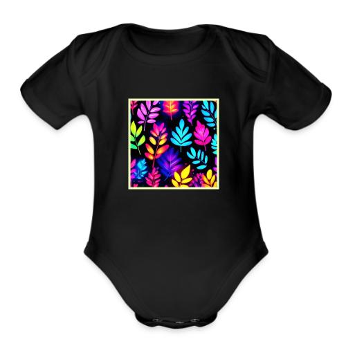 Neon Leaves Abstract Pattern - Organic Short Sleeve Baby Bodysuit