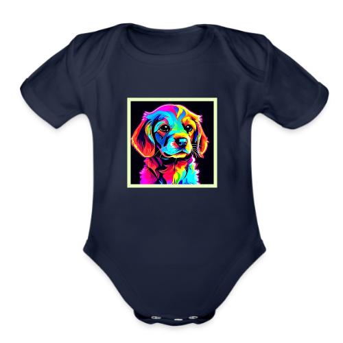 Rainbow Dog Portrait Art - Organic Short Sleeve Baby Bodysuit