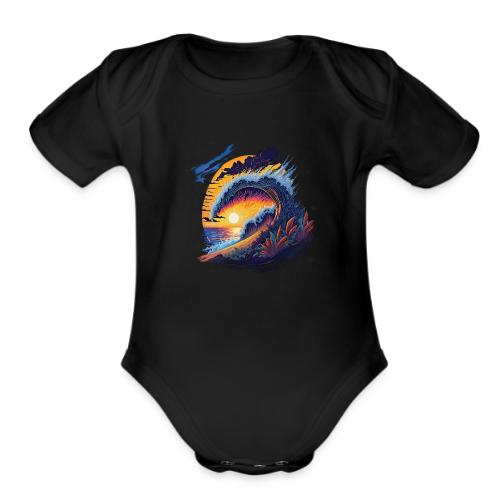 Rainbow Fire Wave - Organic Short Sleeve Baby Bodysuit