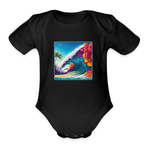 Giant Shore Pound Wave - Organic Short Sleeve Baby Bodysuit