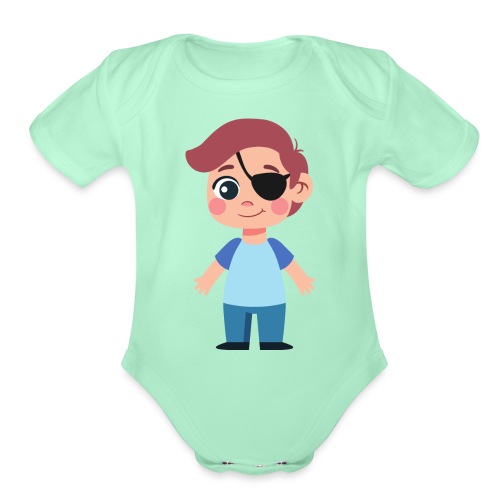 Boy with eye patch - Organic Short Sleeve Baby Bodysuit