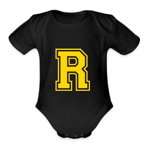 Letter R – Capital Athletic Alphabet Monogram - Organic Short Sleeve Baby Bodysuit