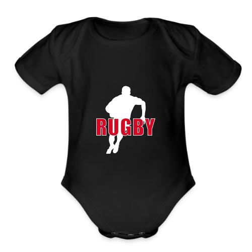 Bold Rugby Action Silhouette - Organic Short Sleeve Baby Bodysuit