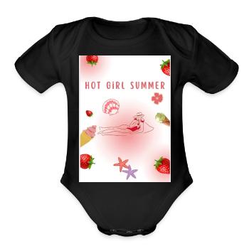 Strawberry Kisses & Summer Dreams 🍓🔥 - Organic Short Sleeve Baby Bodysuit - black - Front