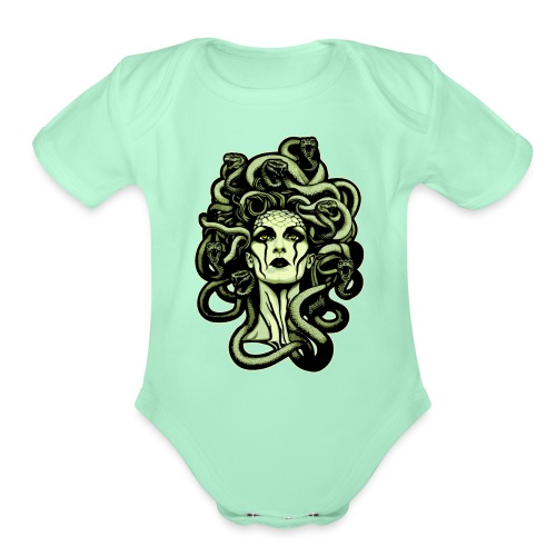 Gorgon Goddess Medusa with Snakes Design by gnarly - Organic Short Sleeve Baby Bodysuit