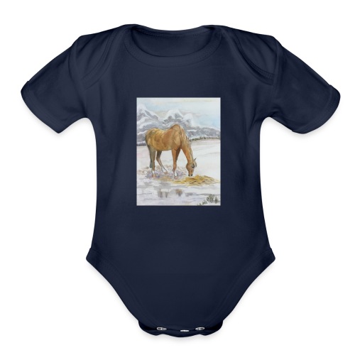 Horse grazing - Organic Short Sleeve Baby Bodysuit