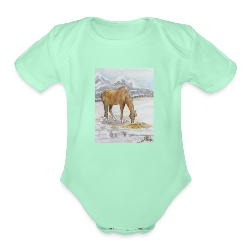 Horse grazing - Organic Short Sleeve Baby Bodysuit