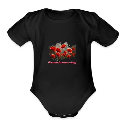 Remembrance Day with poppies - Organic Short Sleeve Baby Bodysuit