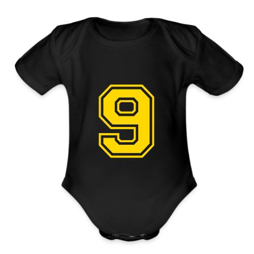 Number 9 in a classic athletic collegiate font - Organic Short Sleeve Baby Bodysuit