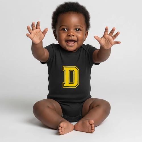 Letter D – Capital Athletic Alphabet Monogram - Organic Short Sleeve Baby Bodysuit