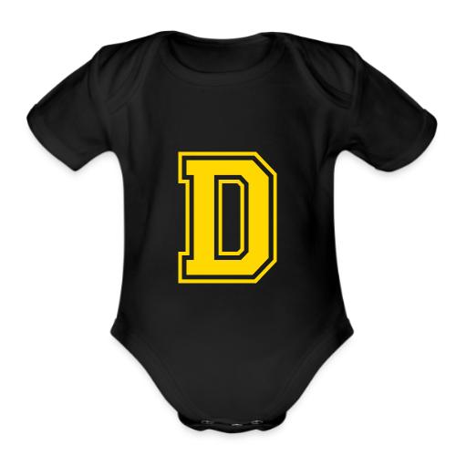 Letter D – Capital Athletic Alphabet Monogram - Organic Short Sleeve Baby Bodysuit