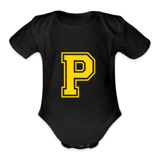 Letter P – Capital Athletic Alphabet Monogram - Organic Short Sleeve Baby Bodysuit