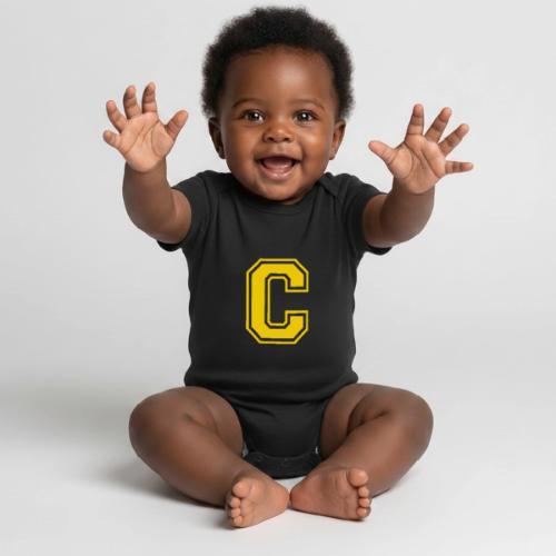 Letter C – Capital Athletic Alphabet Monogram - Organic Short Sleeve Baby Bodysuit