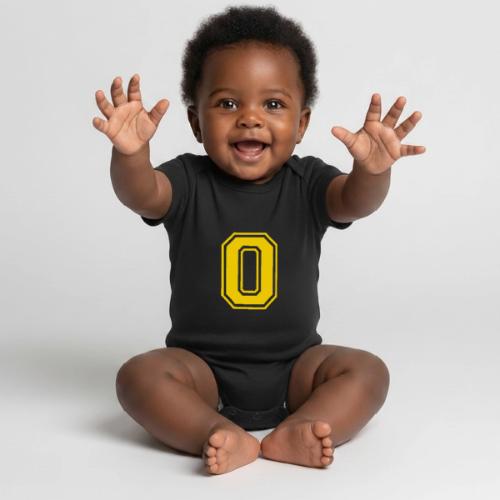 Letter O – Capital Athletic Alphabet Monogram - Organic Short Sleeve Baby Bodysuit