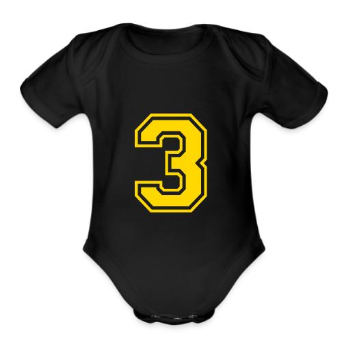 Number 3 in a classic athletic collegiate font - Organic Short Sleeve Baby Bodysuit