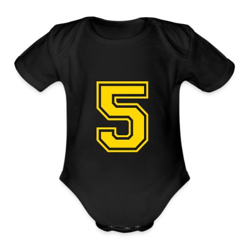 Number 5 in a classic athletic collegiate font - Organic Short Sleeve Baby Bodysuit