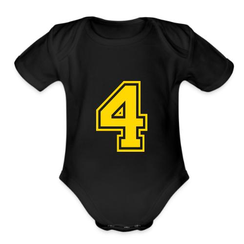 Number 4 in a classic athletic collegiate font - Organic Short Sleeve Baby Bodysuit
