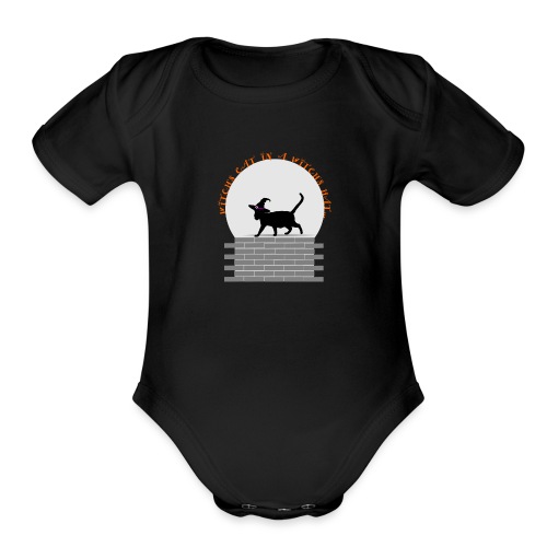 Witch's Cat In A Witch's Hat - Organic Short Sleeve Baby Bodysuit