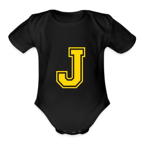 Letter J – Capital Athletic Alphabet Monogram - Organic Short Sleeve Baby Bodysuit