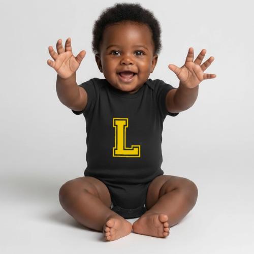 Letter L – Capital Athletic Alphabet Monogram - Organic Short Sleeve Baby Bodysuit