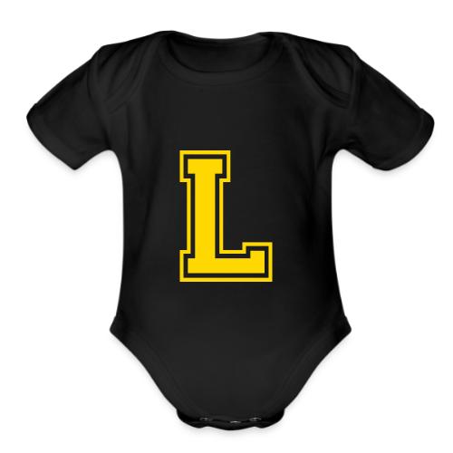 Letter L – Capital Athletic Alphabet Monogram - Organic Short Sleeve Baby Bodysuit