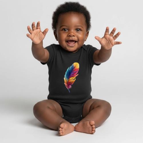 Rainbow Flight Feather - Organic Short Sleeve Baby Bodysuit