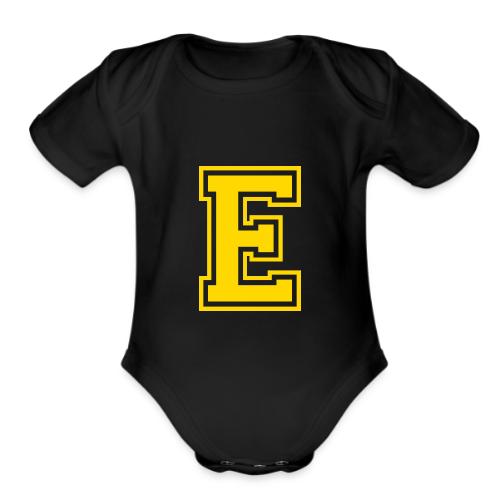 Letter E – Capital Athletic Alphabet Monogram - Organic Short Sleeve Baby Bodysuit