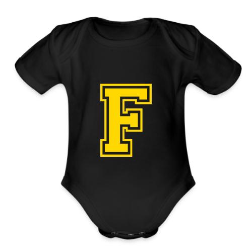 Letter F – Capital Athletic Alphabet Monogram - Organic Short Sleeve Baby Bodysuit