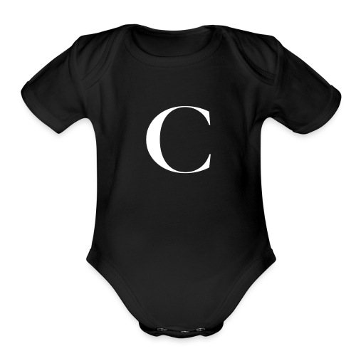 Large Cliche Magazine White C Logo - Organic Short Sleeve Baby Bodysuit