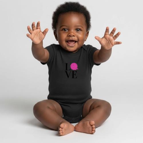 Love Yarn Pink - Organic Short Sleeve Baby Bodysuit